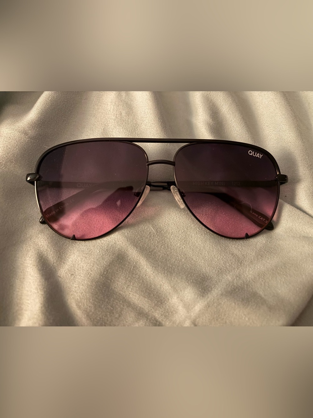Quay High Key Micro 58mm Aviator Sunglasses in Black/Black/Pink Fade